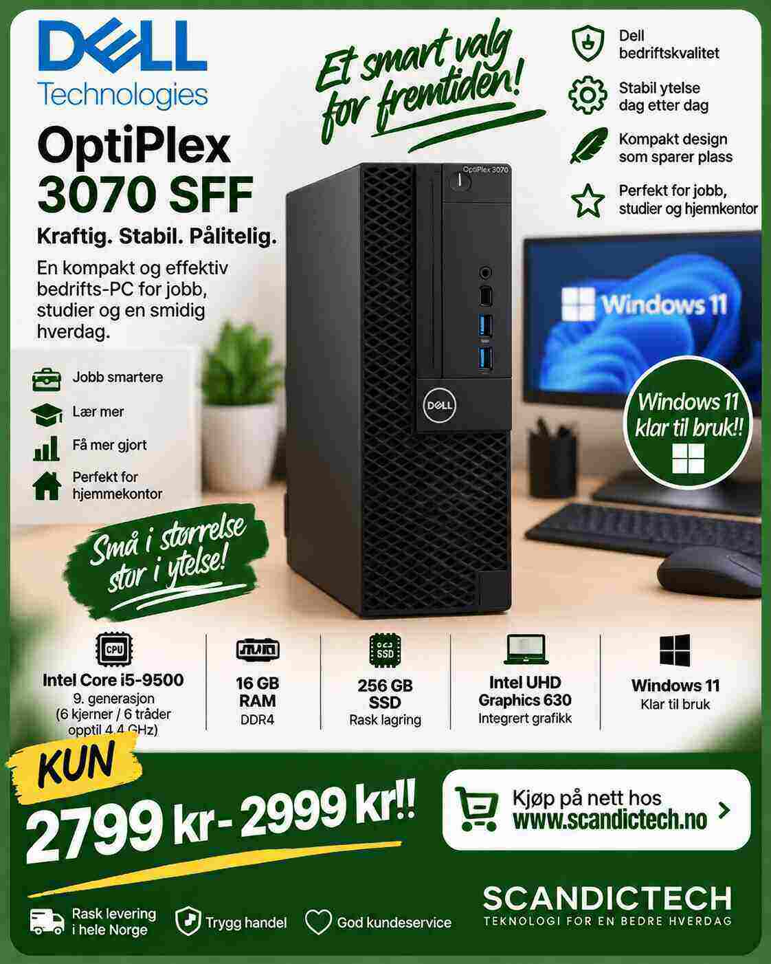 Dell Optiplex 3070 SFF - i5-9500 PC 9th Gen – 256GB SSD – 16GB RAM – Win 11