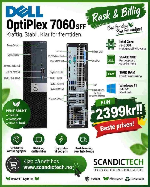 Rask & Billig Dell OptiPlex 7060 SFF i5-8500 – 256GB SSD – 16GB RAM – Windows 11 64-bit