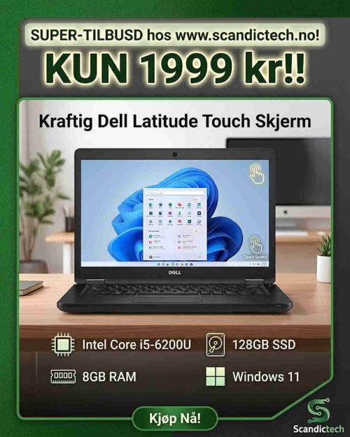 Tilbud!! Kraftig Dell Latitude 7280 Touch Skjerm Intel Core i5-6200U | 128GB SSD - 8GB RAM - Win 11