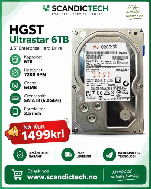 HGST 6TB 64MB Cache 7200RPM SATA III (6.0Gb/s) 3.5inch