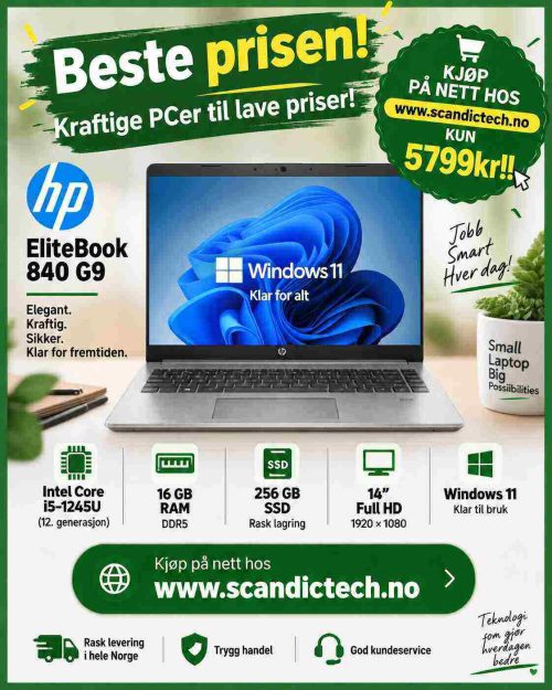 Beste prisen! HP EliteBook 840 G9 ″ i5 -1245U – 256GB SSD – 16GB Ram - Win 11