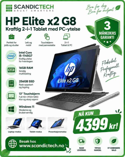 HP Elite x2 G8 - i51145G7 – Kraftig 2-i-1 Tablet med PC-ytelse - Win 11