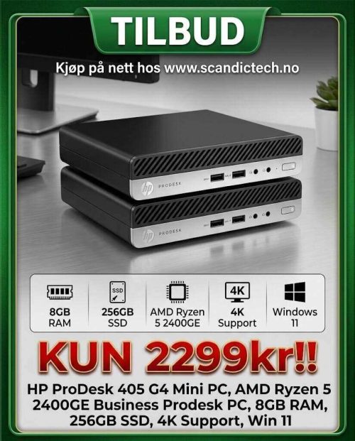 HP ProDesk 405 G4 Mini PC, AMD Ryzen 5 2400GE Business Prodesk PC, 8GB RAM, 256GB SSD, 4K Support, Win 11