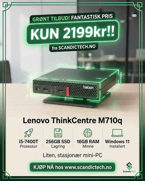 Lenovo ThinkCentre M710q i5-7400T | 256GB SSD - 16GB RAM - Tiny stasjonær mini-PC - Win 11
