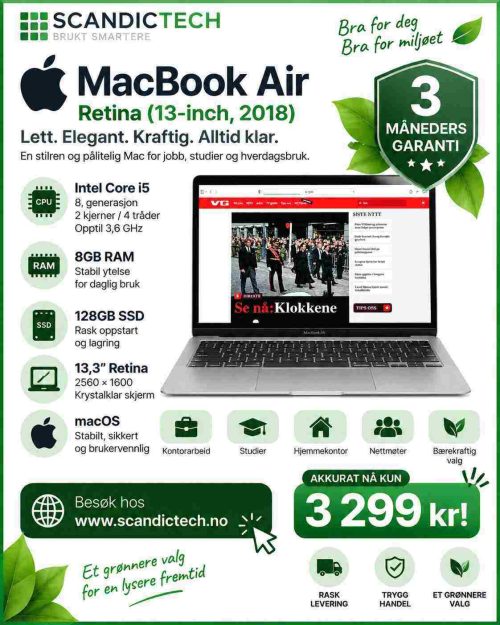 MacBook Air Retina (13-inch, 2018) | i5-Gen 8 – 128GB SSD – 8GB RAM - Model A1932