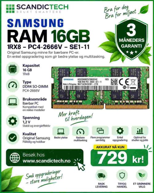 Samsung RAM 16GB – 1RX8 – PC4-2666V - SE1-11