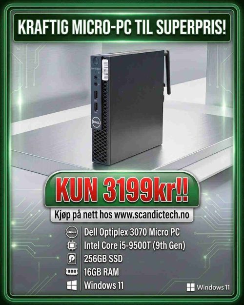 Dell Optiplex 3070 i5-9500T Micro PC 9th Gen - 256GB SSD - 16GB RAM - Win 11