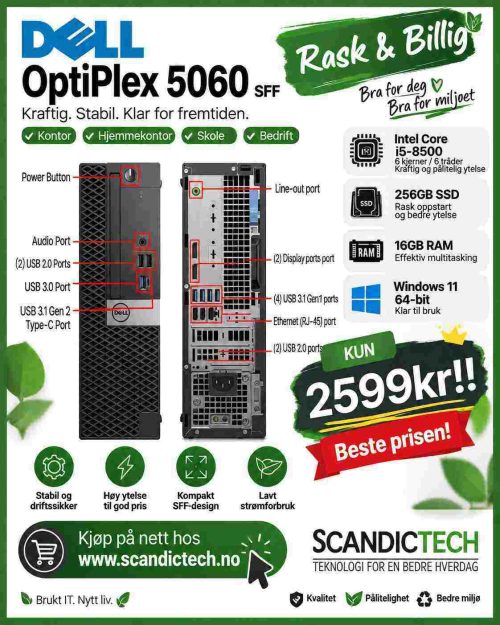 Rask & Billig Dell OptiPlex 5060 SFF i5-8500 – 256GB SSD – 16GB RAM – Windows 11 64-bit