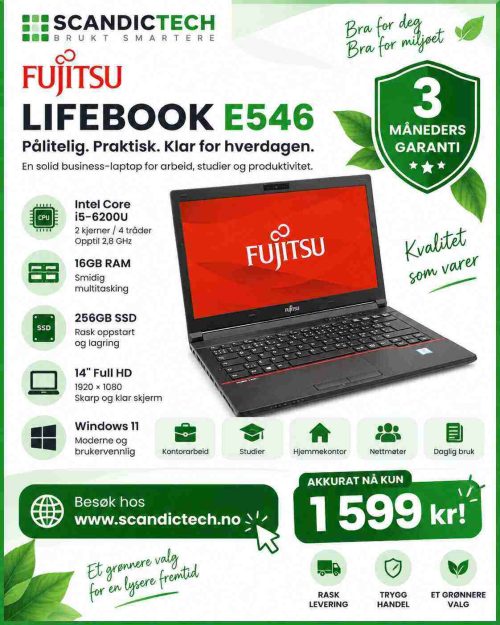 Fujitsu LifeBook E546 Intel Core i5-6200U 14 Inch Full HD | 256GB SSD - 16GB RAM - Win 11