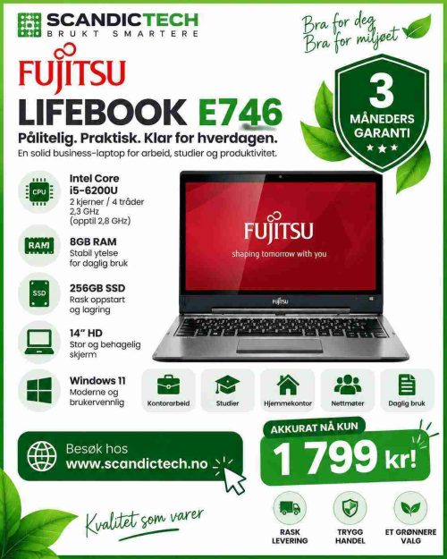 Pen Brukt Fujitsu Lifebook E746 i5-6200U 2.3GHz | 256GB SSD - 8GB RAM - Win 11
