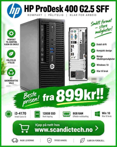 Beste prisen! HP ProDesk 400 G2.5 SFF - i3-4170 - 128GB SSD - 8GB RAM - Win 10