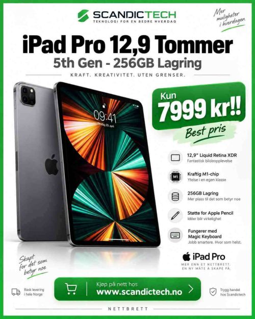 Best pris iPad Pro 12,9 Tommer" 5th Gen - 256GB Lagring - Nettbrett