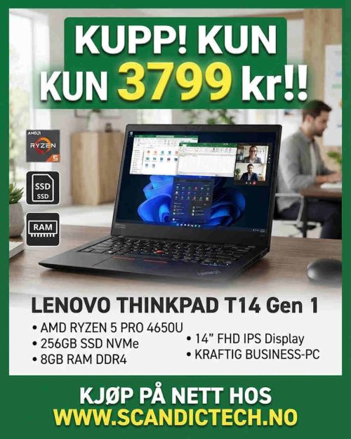 Lenovo ThinkPad T14 Gen 1 - 256GB SSD - 8GB RAM – Kraftig business-PC med Ryzen 5 Pro
