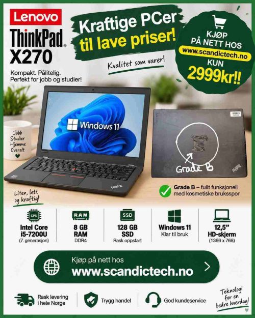Beste prisen! Lenovo ThinkPad X270 i5-7200U | 128GB SSD - 8GB RAM - Win 11 - Grade B