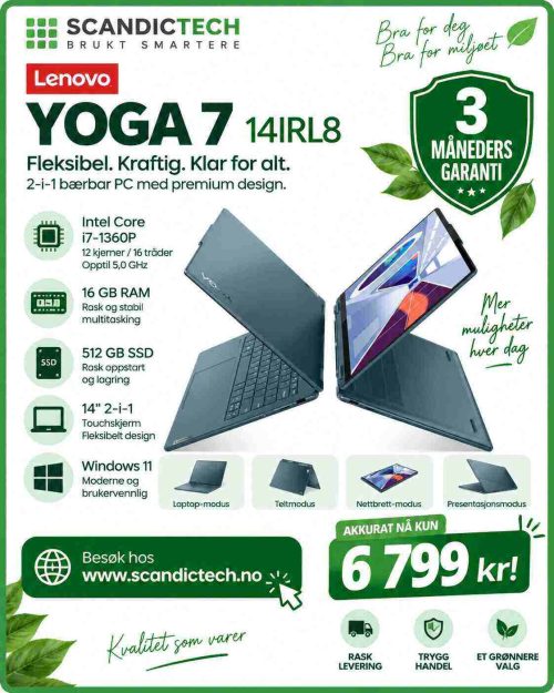 Lenovo Yoga 7 14IRL8 Intel Core i7-1360P | 16 GB RAM | 512 GB SSD | 14" 2-i-1 | Win 11