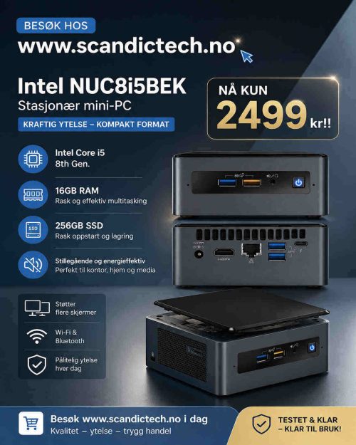 Intel NUC8i5BEK Stasjonær mini-PC Intel i5 - 8th Gen. 16GB - 256GB SSD