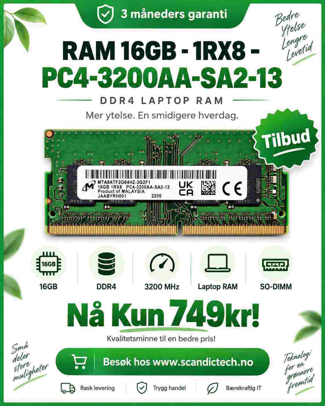 RAM 16GB - 1RX8 - PC4-3200AA-SA2-13