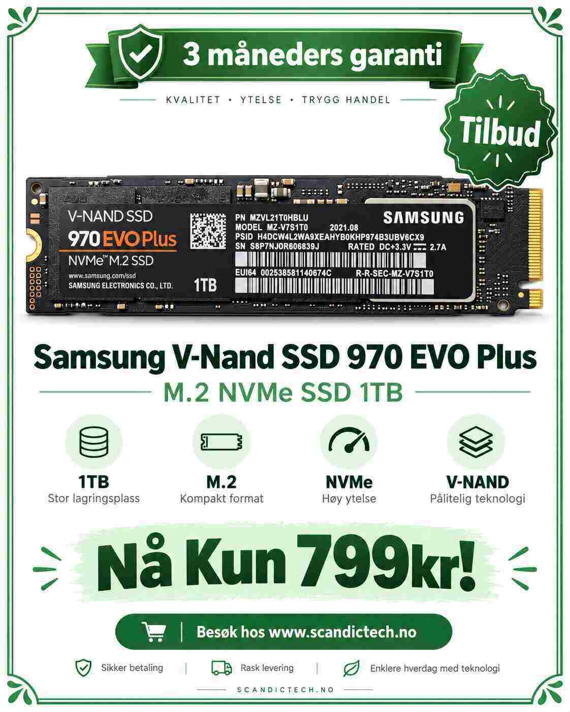 Samsung V-Nand SSD 970 EVO Plus M.2 NVMe SSD 1TB