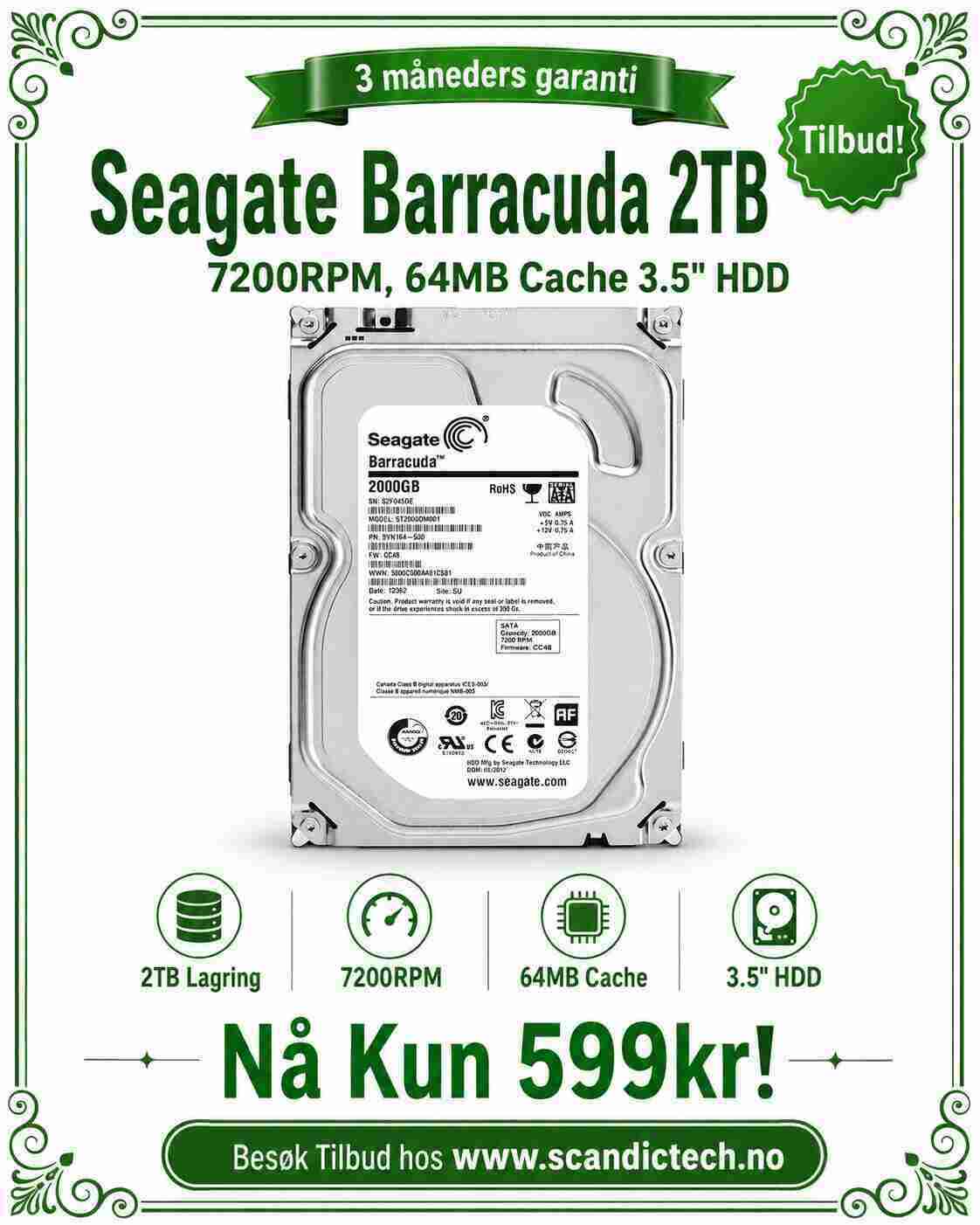 Seagate Barracuda 2TB 7200RPM, 64MB Cache 3.5" HDD
