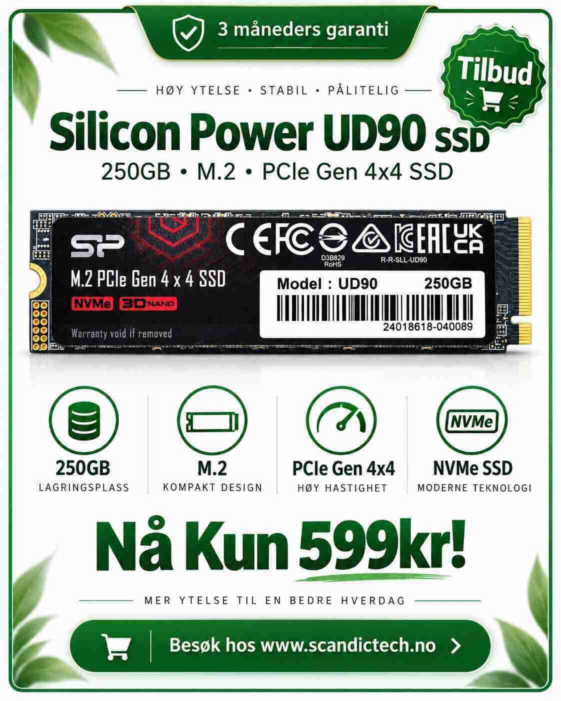 Silicon Power UD90 SSD - 250GB - M.2 - PCIe Gen 4x4 SSD