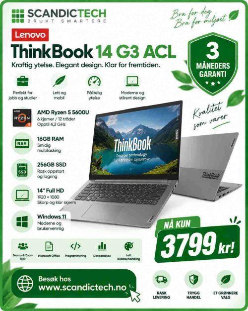 ThinkBook 14 G3 ACL AMD Ryzen 5 5600U 14inch FHD - 256GB SSD - 16GB RAM - Win 11