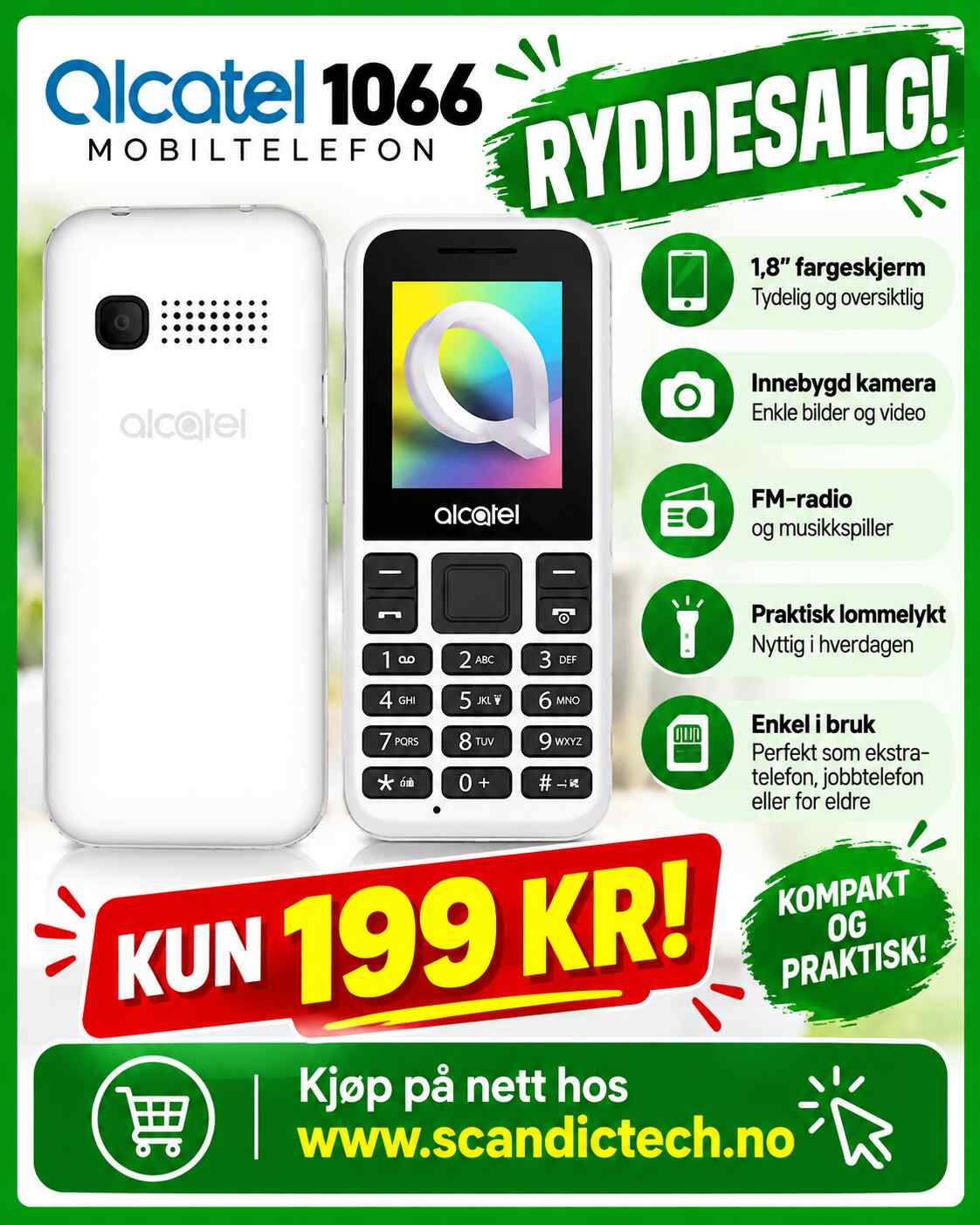 RYDDESALG! Alcatel 1066 Mobiltelefon