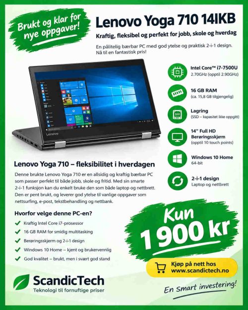 Lenovo Yoga 710 14IKB – Brukt bærbar PC, Intel Core i7, 16 GB RAM