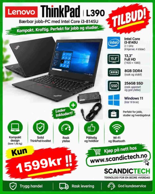 ThinkPad L390 | Bærbar jobb-PC med 13,3" | Full HD | 8GB DDR4 - 256GB SSD