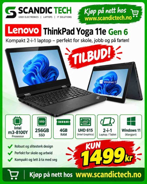 Lenovo ThinkPad Yoga 11e Gen 6 - m3-8100Y - 256GB SSD - 4GB RAM - UHD 615