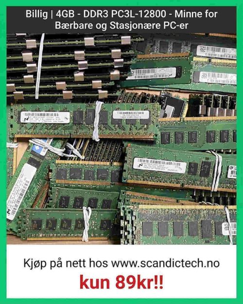 Billig| 4GB - DDR3 PC3L-12800 - Minne for Bærbare og Stasjonære PC-er