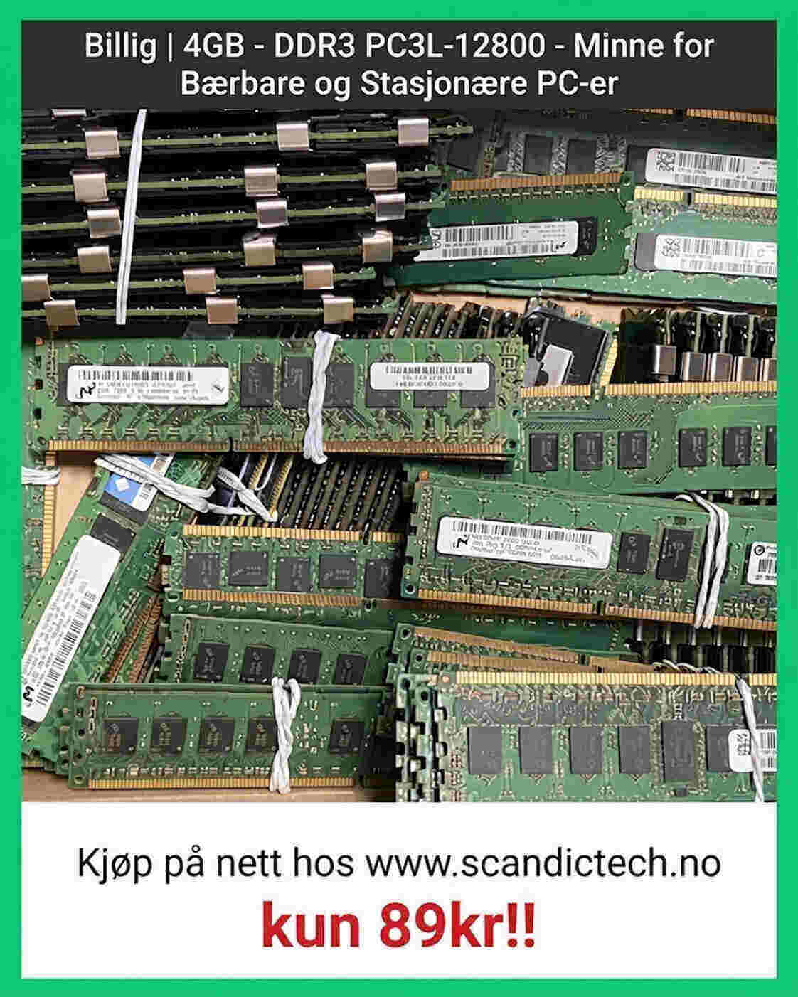 Billig| 4GB - DDR3 PC3L-12800 - Minne for Bærbare og Stasjonære PC-er