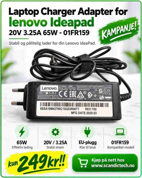 Laptop Charger Adapter for lenovo Ideapad - 20V 3.25A 65W - 01FR159
