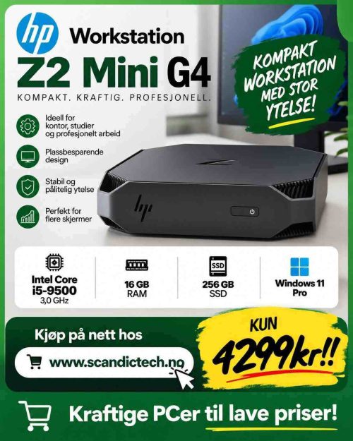 Kraftige PCer til lave priser! HP Workstation Z2 Mini G4 - Intel Core i5-9500 - 3,0GHz - 256GB SSD - 16GB RAM - Win 11 Pro