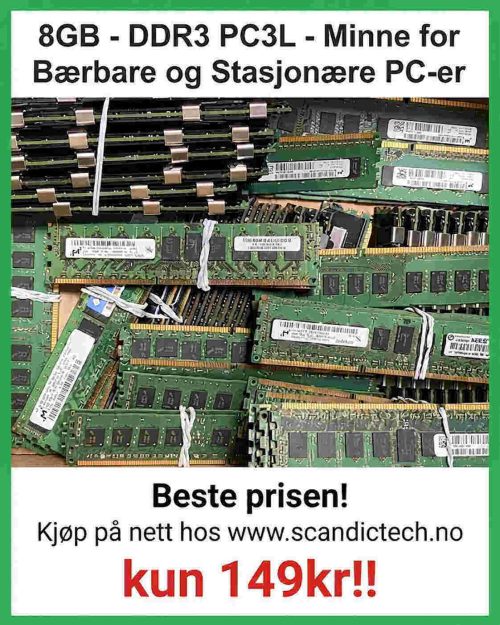 Beste prisen! 8GB - DDR3 PC3L - Minne for Bærbare og Stasjonære PC-er