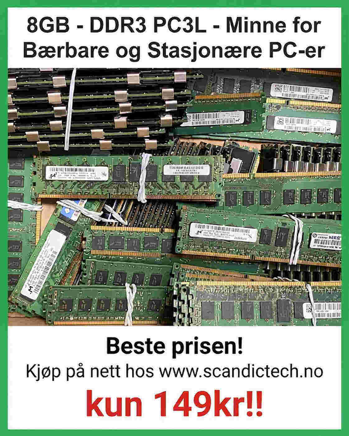Beste prisen! 8GB - DDR3 PC3L - Minne for Bærbare og Stasjonære PC-er